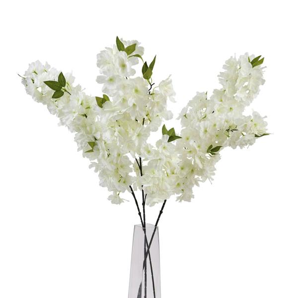 Wyld Haus Set of 3 Artificial Flowers Large White Full Cherry Blossom Stems