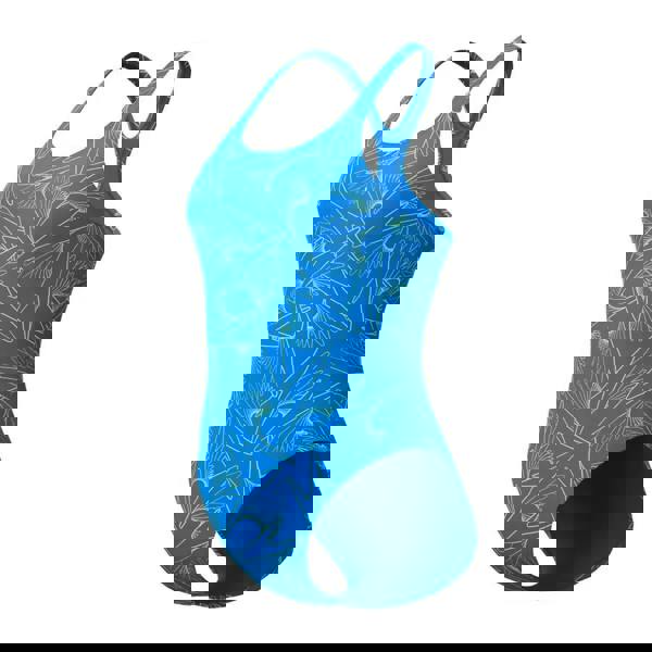 Speedo Hyperboom Medalist allover print swimsuit in blue with green bird design