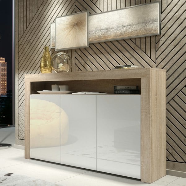 Mex Furniture Modern Sideboard 155cm – Oak Matt Body with White Gloss Doors