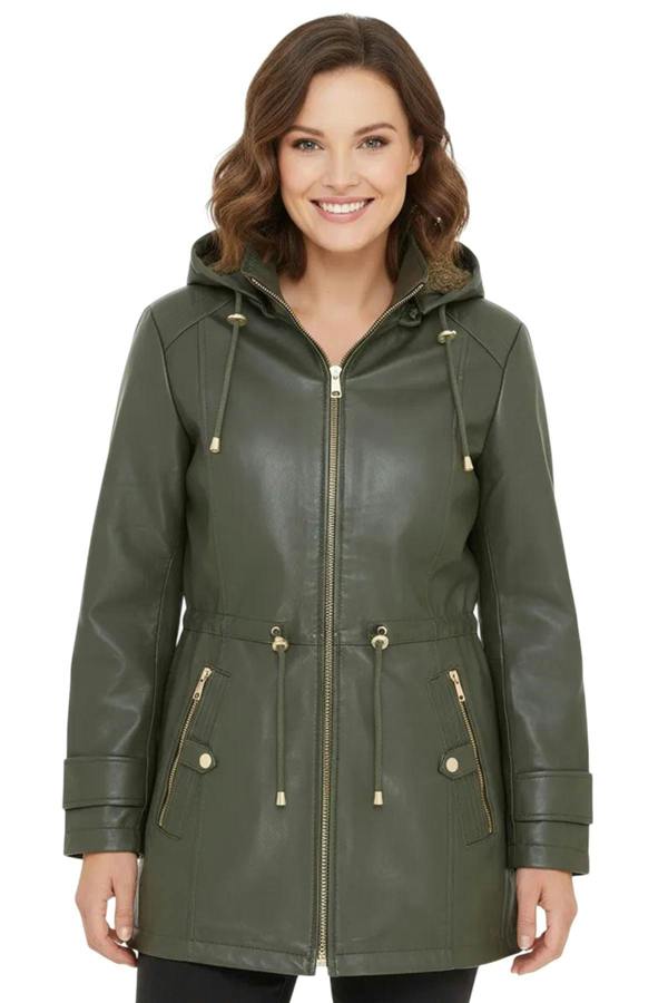 Infinity Leather Women's Leather Parka Detachable Borg Hooded Trench Coat - Trekker