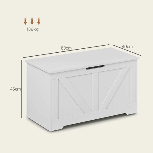Wyld Haus Kamari White Wood Farmhouse Storage Chest Safety Hinges 100 Litre