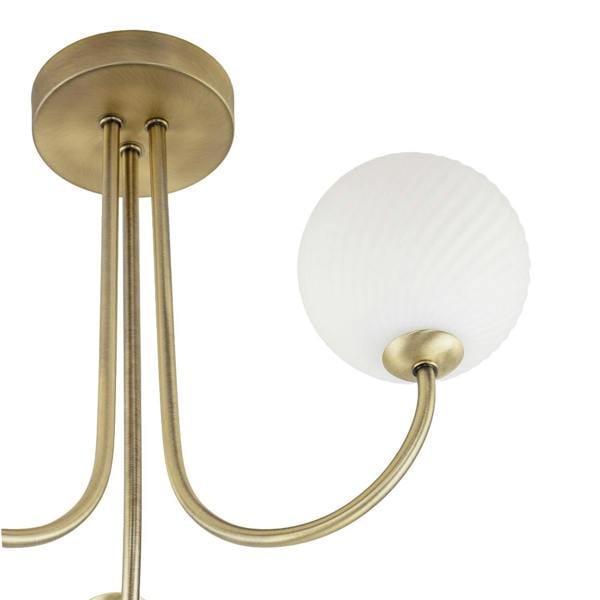 Modern Antique Brass Plated Ceiling Light Fitting with Swirl Glass Image 4