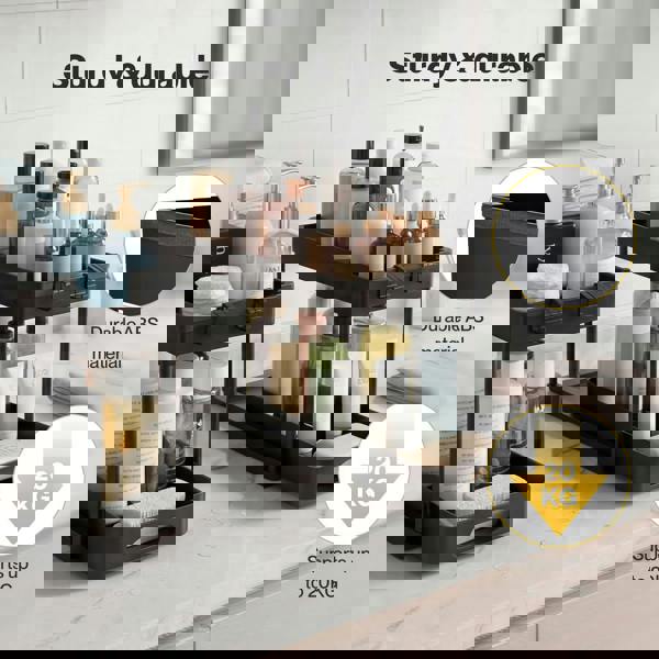 Toque Under Sink Storage Kitchen Sliding Drawer Pull Out Organiser 2 Pack Black