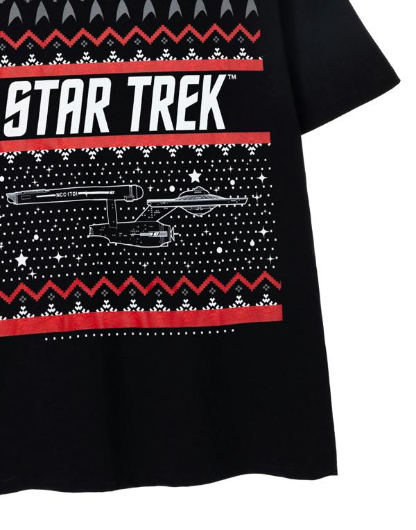 Star Trek Mens Black Christmas Fairisle Short Sleeved T-Shirt