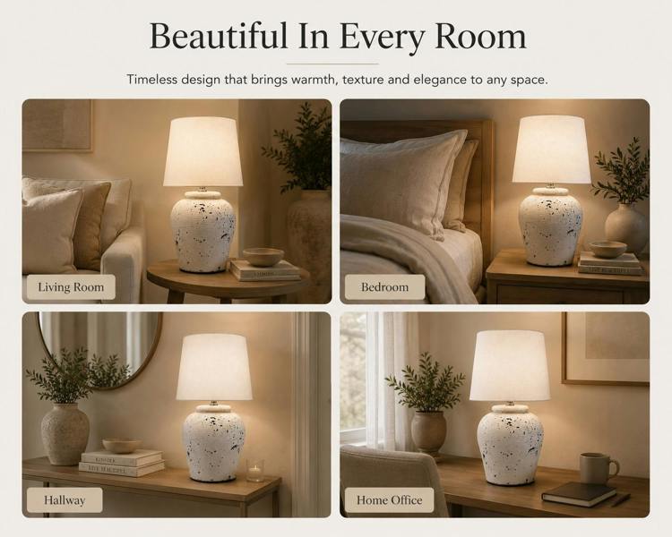 Downton Interiors White Distressed Ceramic Table Lamp with Plain Shade (G2124 Plain)
