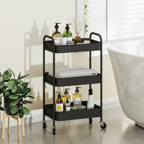 Wyld Haus Varafi Metal Black 3 Tier Steel Storage Trolley With Wheels