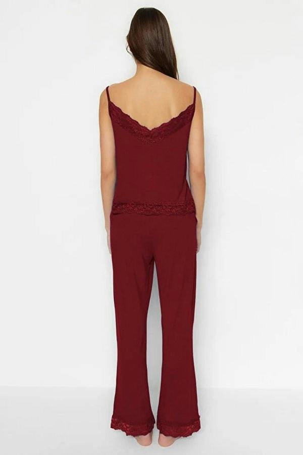 WOVCOR 2-Piece Viscose Knit Pajama Set with Lace and Ribbon Details