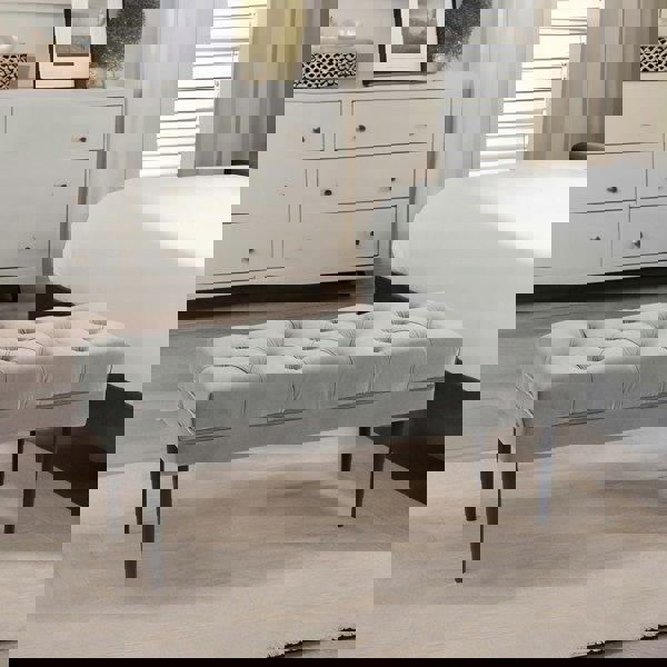 Rafaelo Mobilia Tufted Velvet Bed End Window Accent Seat Grey