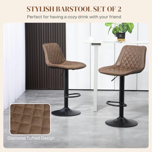 Wyld Haus Tadilu Faux Leather Brown Adjustable Retro Bar Stools Set Of 2 With Swivel Seats