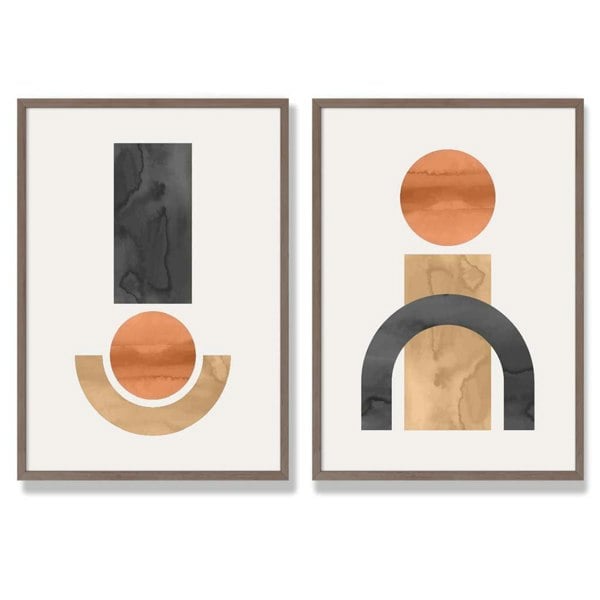 Sage Green Geometric Pineapple Fruit Set of 2 Art Prints with Walnut Frame