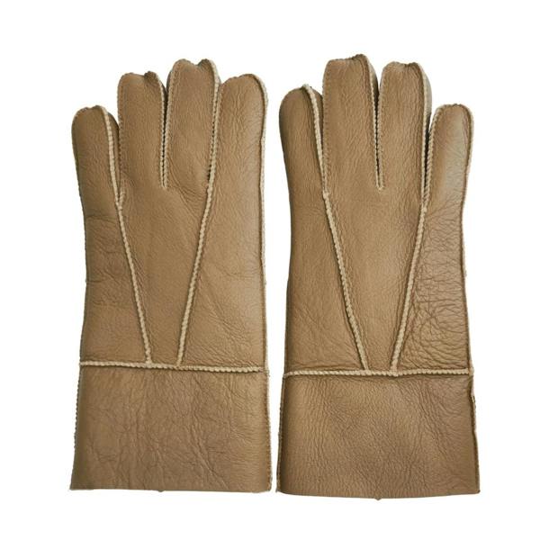 Unisex Napa Leather Wool Shearling Lined Gloves - Tan - Infinity Leather - 16