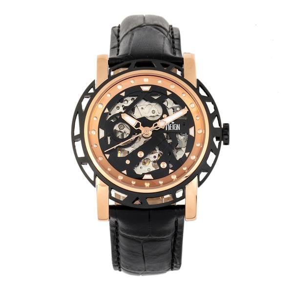 Reign Stavros Automatic Skeleton Leather-Band Watch - Rose Gold/Black - REIRN3706