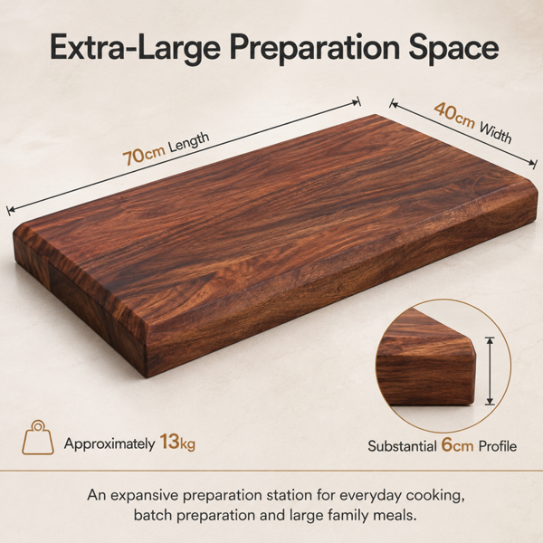Downton Interiors Sussex Pro Chef Bevelled Edge Acacia Wood Chopping Board - Extra Large (70cm x 50cm)