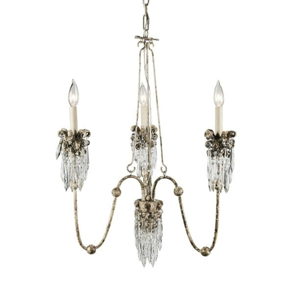 3 Bulb Chandelier Hanging Pendant LIght Beige Patina & Gold LED E14 60W Bulb Loops