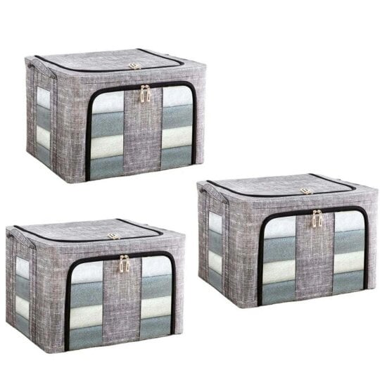 Havendro 3Pcs 66L Folding Storage Box Made of Thick Fabric Steel Frame Wardrobe Organizer
