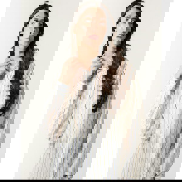 Blue Vanilla Diamante Detailed Shirt With Vertical Stripes