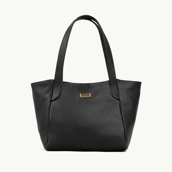 Assots London 'URBAN TOTE' Black Pebble Grain Real Leather Work Tote Bag