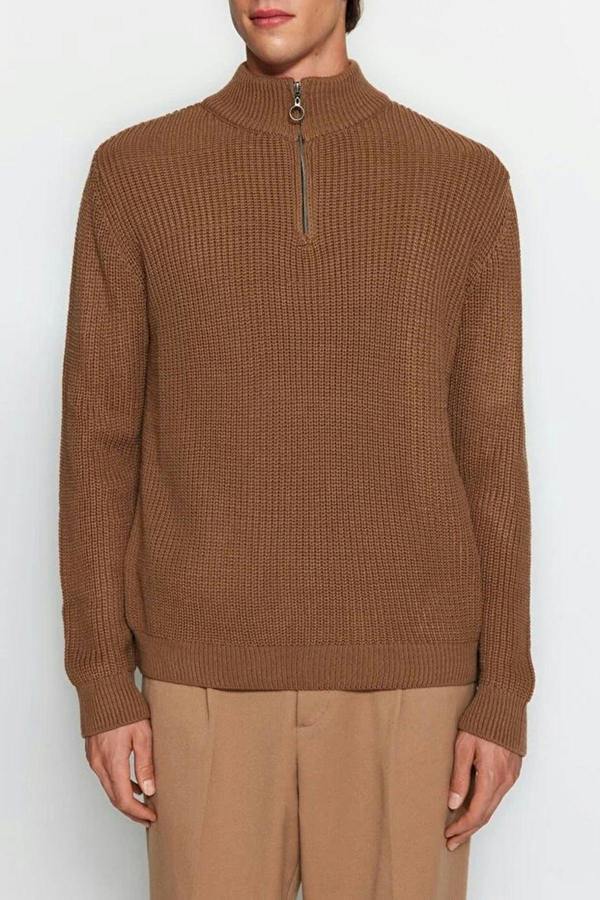 WOVCOR Regular Fit Half Turtleneck Zippered Men's Sweater