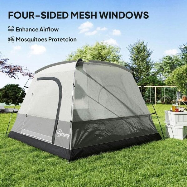 Camping Tent, Easy Set Up 2-3 Man Tent with Sewn-in Groundsheet, 3000 mm Dome Tent w/ Mesh Windows, Dark Grey