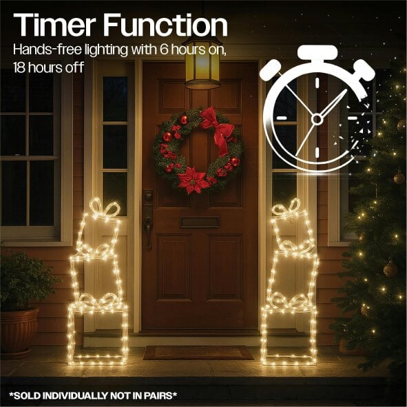 Scotts of Stow Xmas Haus Pre Lit 40 Warm White LED Christmas Presents Stack of 3 with 5m Lead Timer