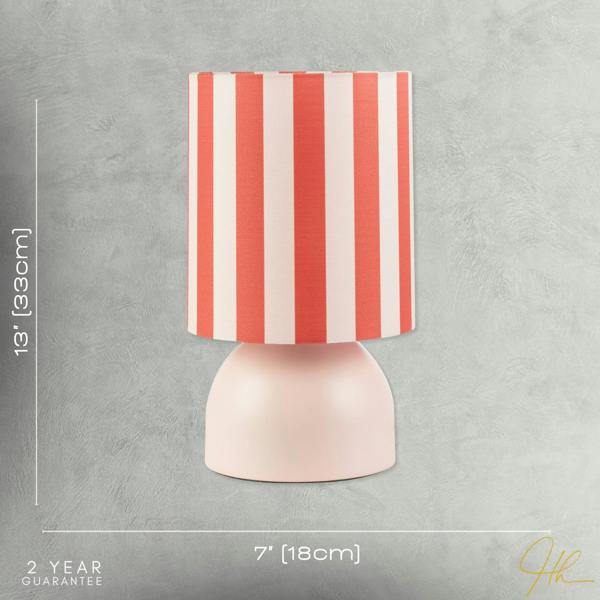 Chic Pastel Pink Domed Table Lamp with Vertically Striped Fabric Shade Image 7