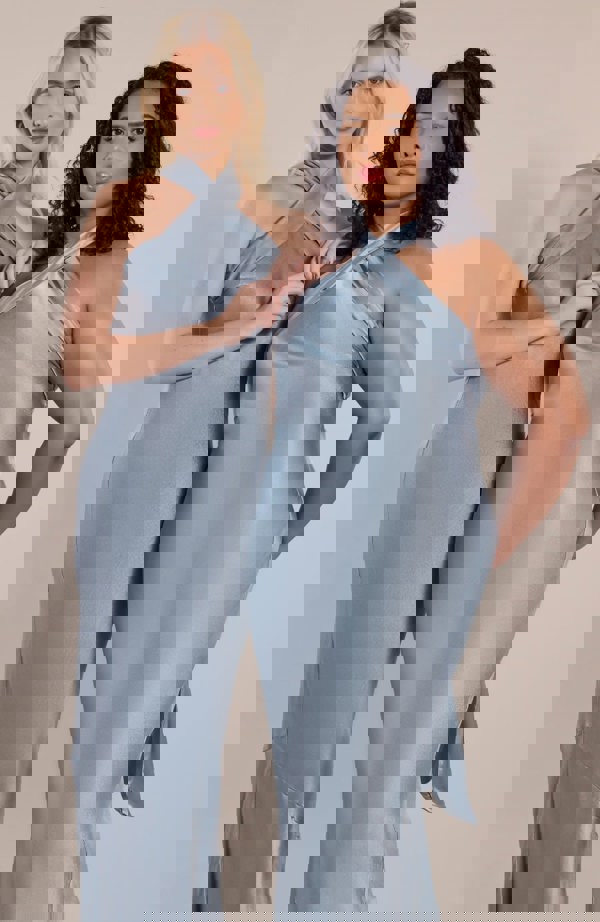 Rewritten London Roma Dress in Pale Blue Satin