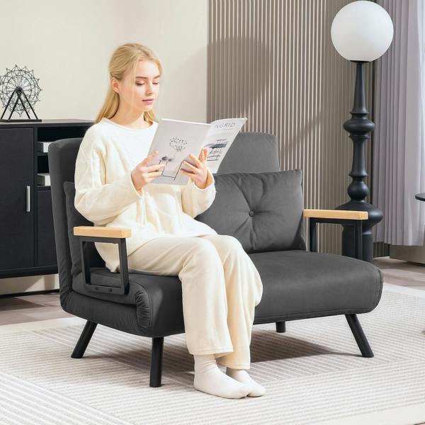 HOMCOM Click Clack 2 Seater Sofa Bed for Living Room, Guest Room - Dark Grey