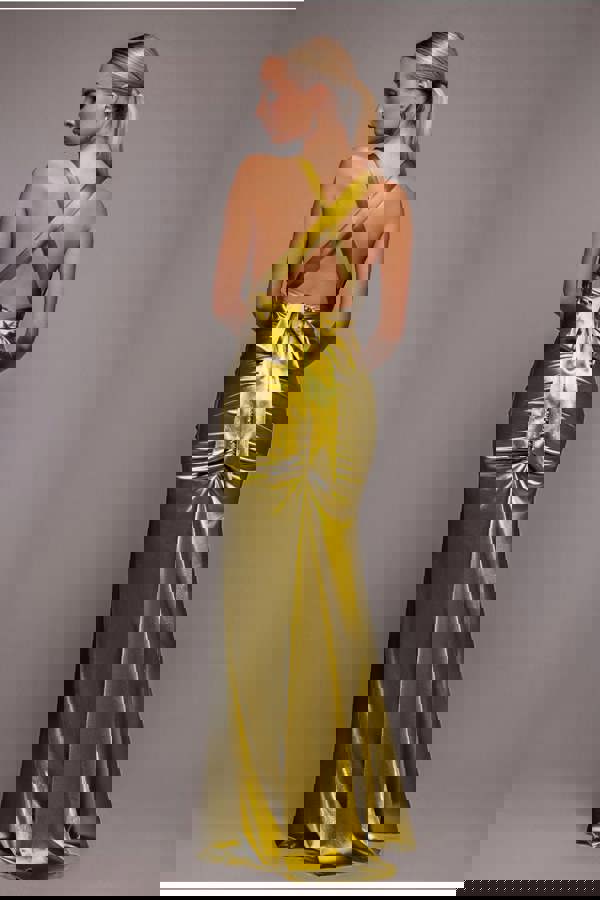 Multi-Tied Satin Gathered Ring Maxi Dress - Lime Green DR4417