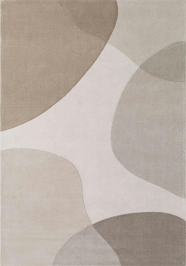Wool Rug Clarissa Beige Grey Abstract design rug, high-low textured pile, easy to clean. 