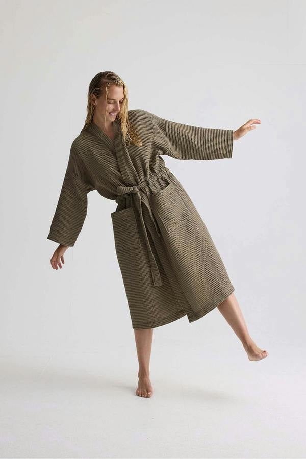 Pretty You London Waffle Kimono Robe In Overland Trek