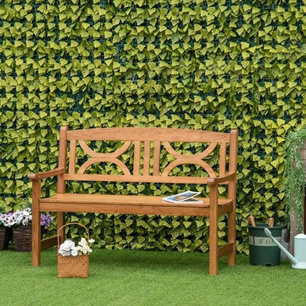 2-Seater Wooden Garden Bench Outdoor Patio Loveseat for Yard, Lawn, Porch, Natural - Natural wood finish