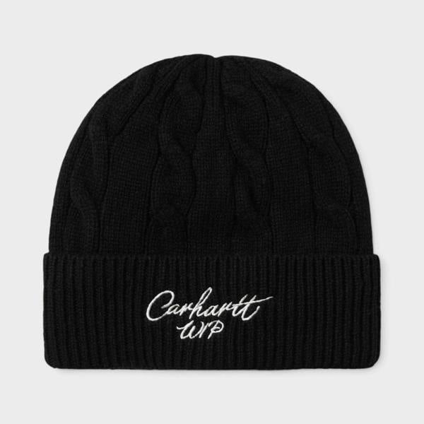 Carhartt WIP Logo Signature Cable Knitted Beanie Dark Navy