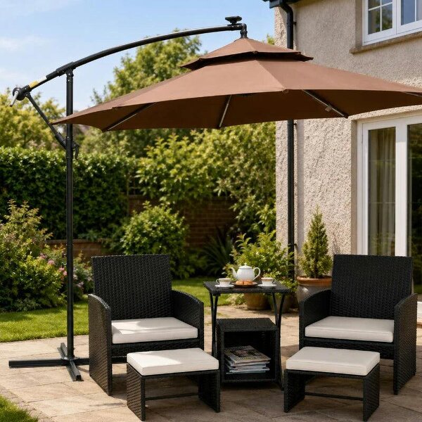 6 Piece Rattan Garden Furniture, Space-Saving Patio Furniture Set with Nesting Tables, Chairs, Stools, Cushions, Black