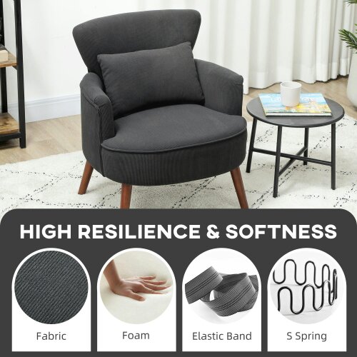 Wyld Haus Mielyo Black Corduroy Retro Accent Armchair