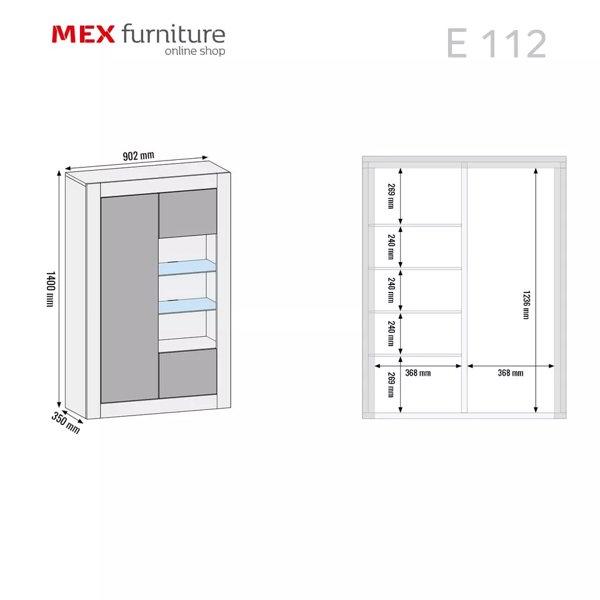 Mex Furniture Elegant 140cm Cabinet Sideboard with White High Gloss Doors and Free LED"