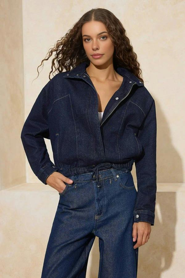 WOVCOR Stand-Up Collar Bomber 100% Cotton Denim Jacket
