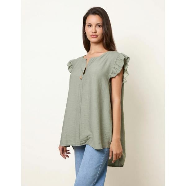 Blue Vanilla One Button Frill Sleeve Top