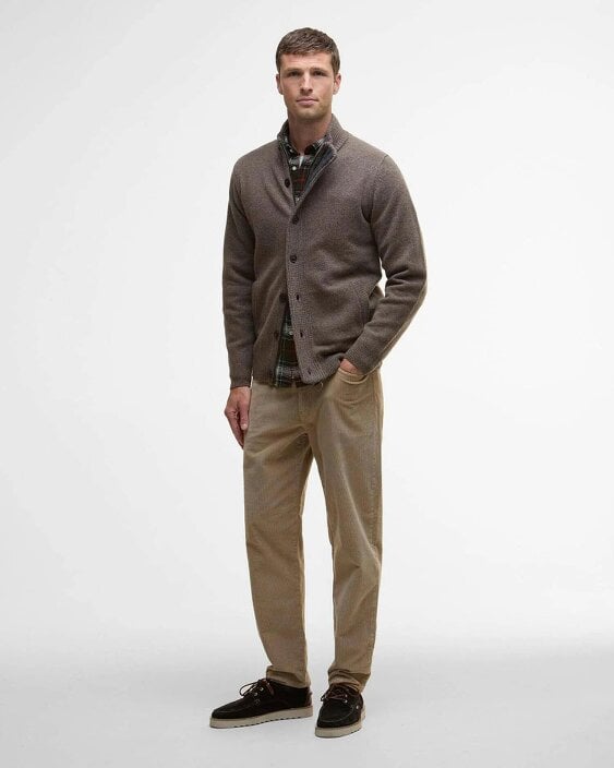 Barbour Essential Zip Thru Elbow-Patch Cardigan - Dark Stone