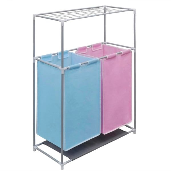Berkfield 2-Section Laundry Sorter Hamper with a Top Shelf for Drying