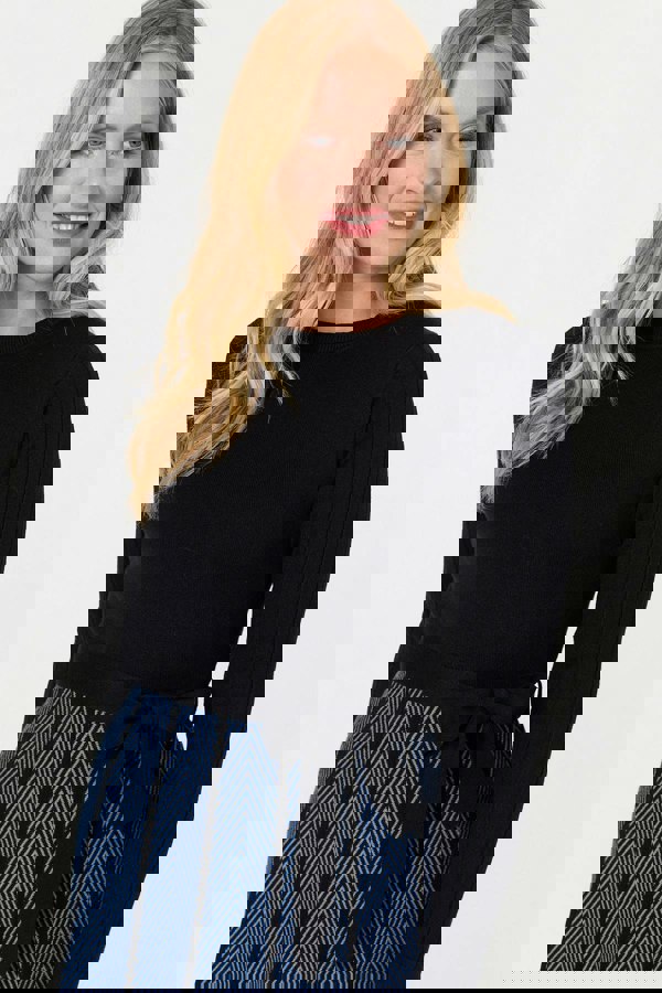 Blue | Chevron Texture Knee Length Jumper Dress
