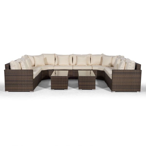 Giardino Santorini U Shape Modular 8 Seat Rattan Sofa Set With 2 Large Coffee Tables