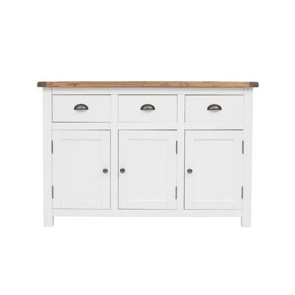 Lovere Off White 3 Drawer 3 Door Sideboard Brass Cup Handle