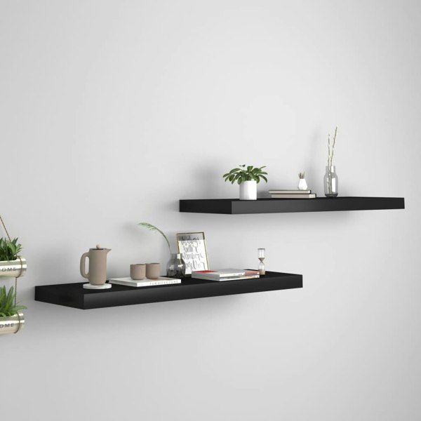 Berkfield Floating Wall Shelves 2 pcs Black 80x23.5x3.8 cm MDF