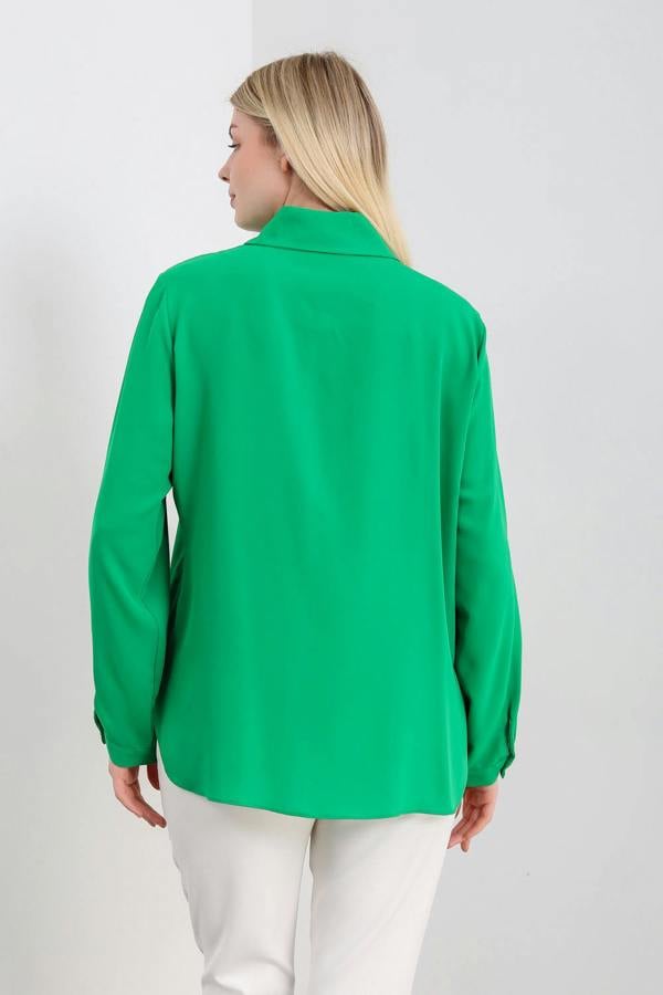 Hoxton Gal Oversized Frill Detailed Long Sleeves Blouse Shirt in Green