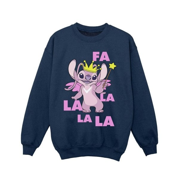 Disney Girls Lilo & Stitch Angel Fa La La Sweatshirt - Navy Blue