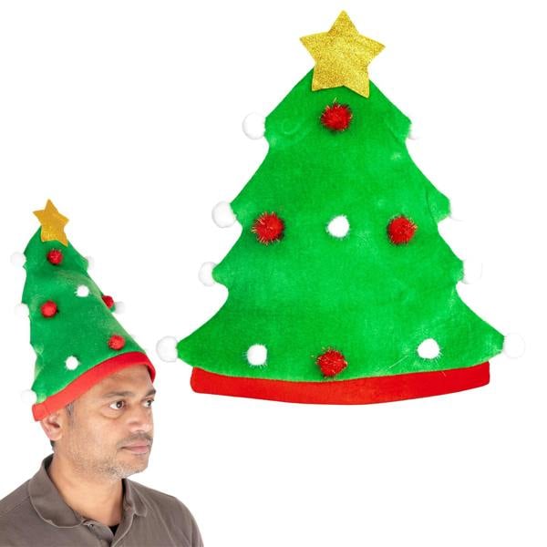 37cm Christmas Tree Hat with Gold Star and Pom-Pom Decorations for Festive Wear image 1