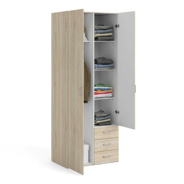 Wyld Haus Berlin Oak Effect Wardrobe 2 Doors, 3 Drawers 1 Shelf