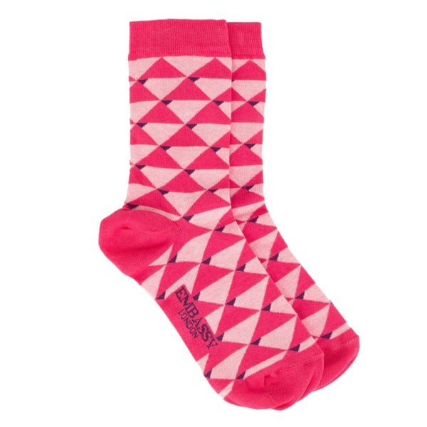 Embassy London Toeblerone - Pink - Women's cotton crew socks UK 3 to 7 in pink
