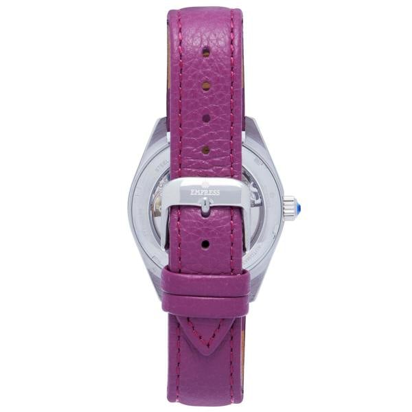 Empress Magnolia Automatic MOP Skeleton Dial Leather-Band Watch - Purple/Silver - EMPEM3605