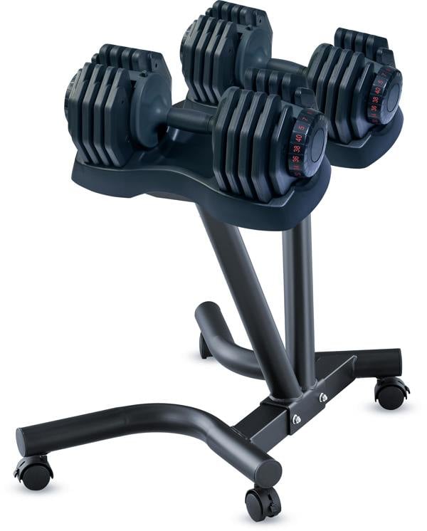 Strongology Durable Steel Universal Adjustable Dumbbell Floor Stand, Space Saver Adjustable Weights Rack with 2 40kg Adjustable Dumbbells